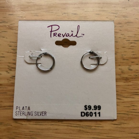 NWT WOMENS PREVAIL STERLING SILVER MINI HOOP EARRINGS - Picture 2 of 2
